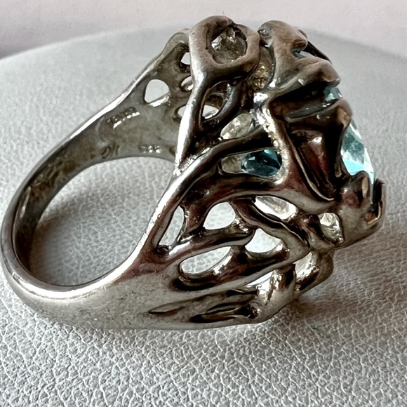 QVC Hagit Gorali Sterling Silver HUGE round Blue Topaz Statement Ring ORGANIC - Picture 7 of 16